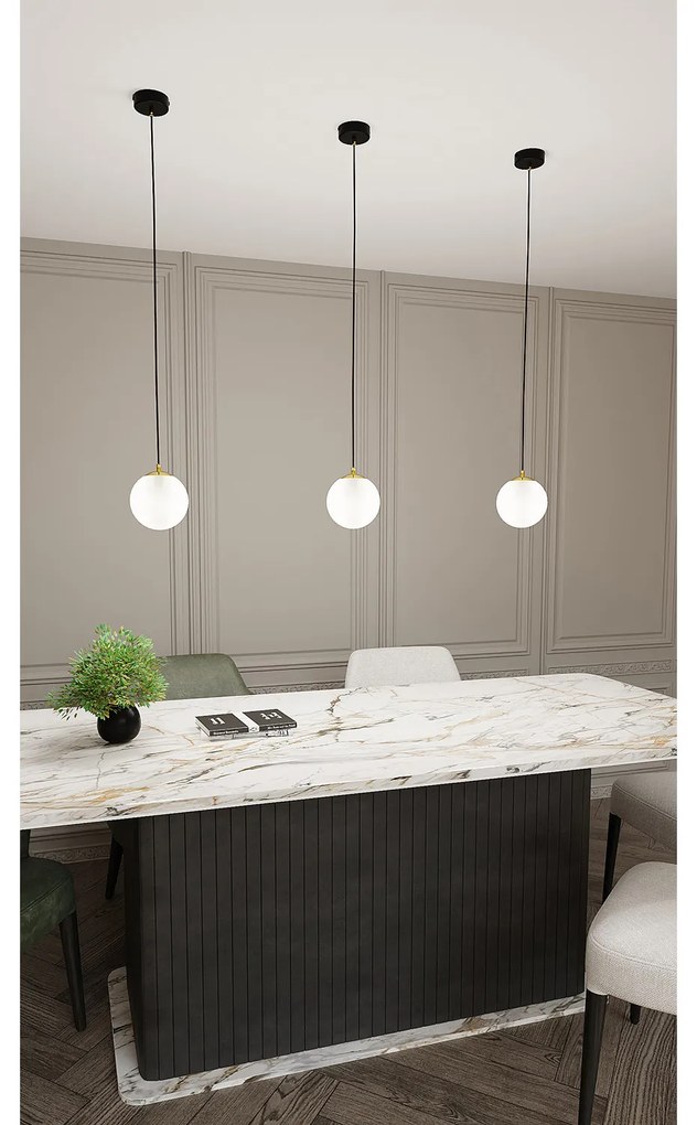 Sospensione Contemporanea Nuada 1 Luce In Acciaio Nero/Oro Sfera Vetro Bianco