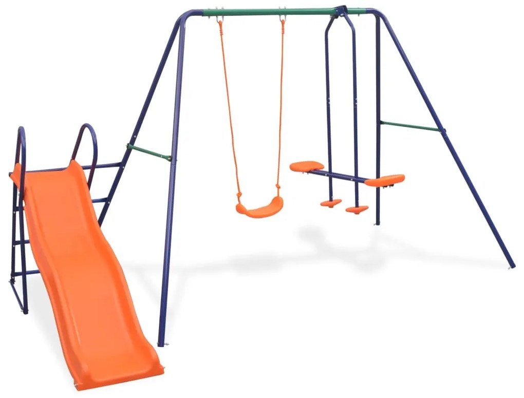 Set Altalene Con Scivolo E 3 Sedili Arancione /