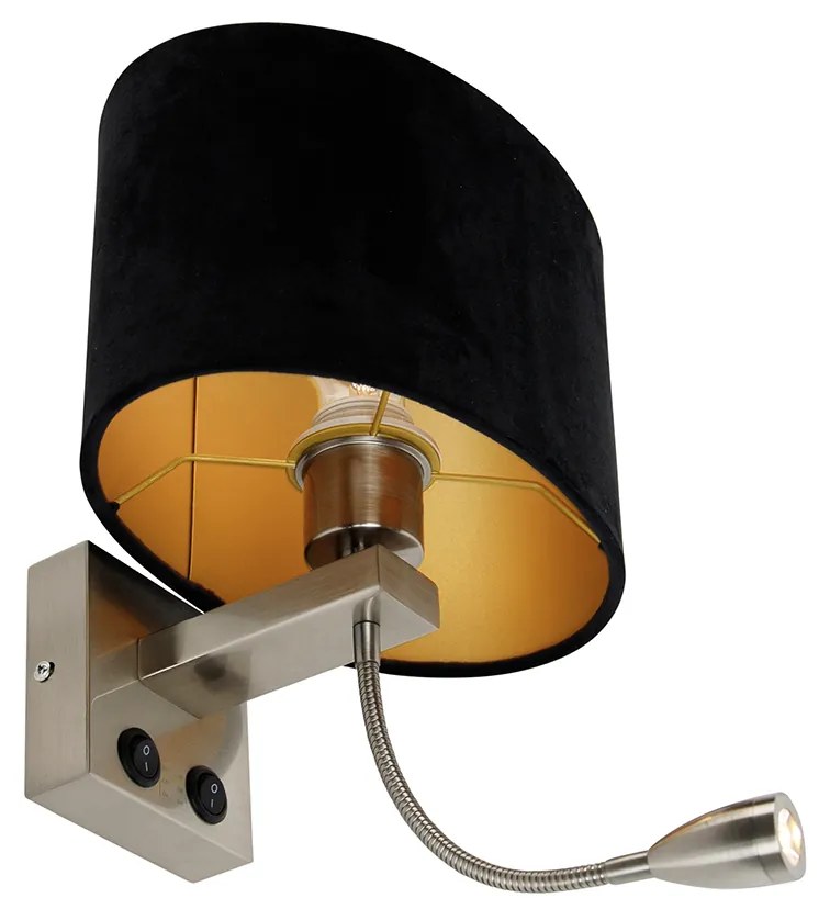 Lampada da parete in acciaio con paralume in velluto ovale nero 25 cm - Brescia Combi