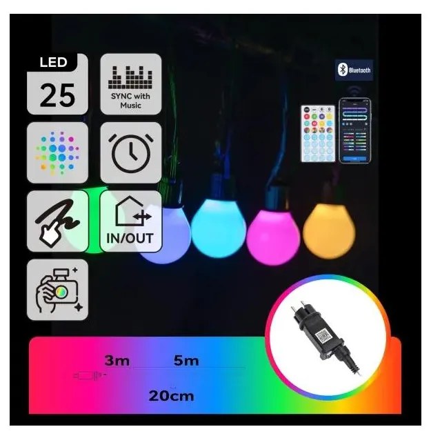 Aigostar - Catena luminosa LED smart RGBICW MESH 25 LED 5 m IP44 + telecomando