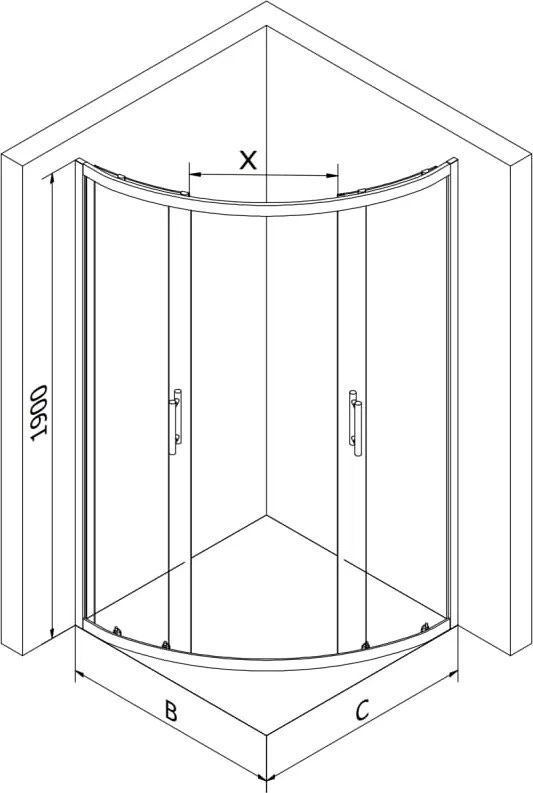 Mexen Rio cabina doccia semicircolare 70 x 70 cm, fasce nere, nera + piatto doccia, bianco - 863-070-070-70-20-4710