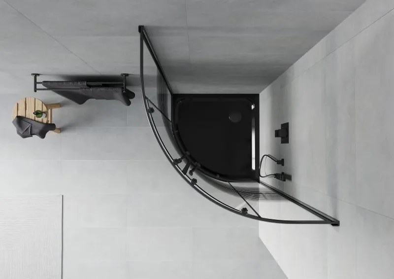 Mexen Rio cabina doccia semicircolare 80 x 80 cm, fasce nere, nero + piatto doccia Flat, nero - 863-080-080-70-20-4170B