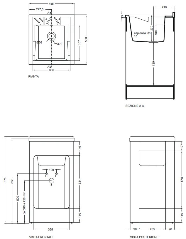 Colavene Lavacril mobile lavatoio 45x50 con serrandina a scomparsa laterale in abs metacrilato bianco