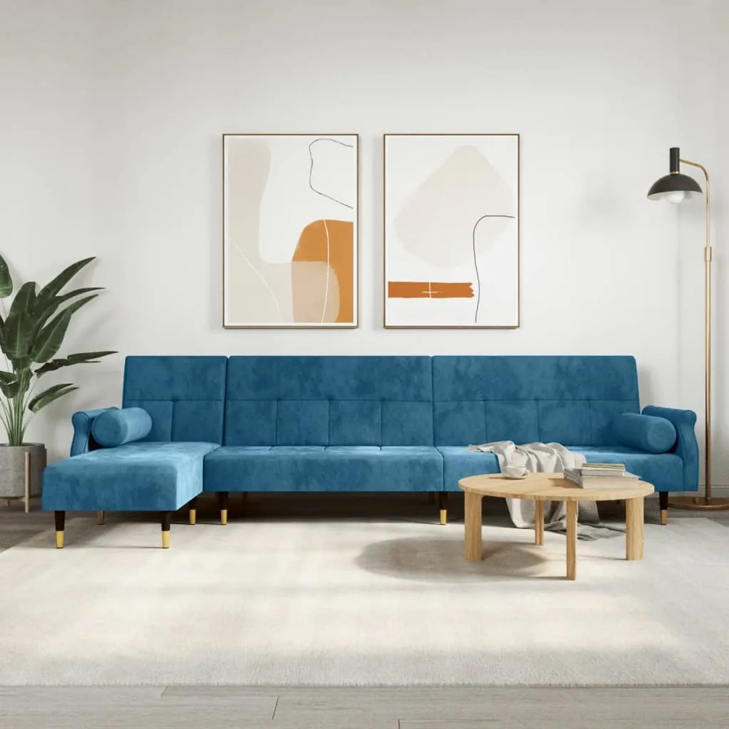 Divano Letto A L Blu 271x140x70 Cm İn Velluto /