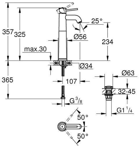GROHE 23784000 - Miscelatore lavabo START CLASSIC 357 mm cromo lucido