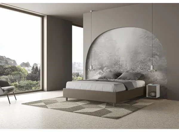 Letto Sommier con rete imbottito 160x200 similpelle cappuccino Azelia