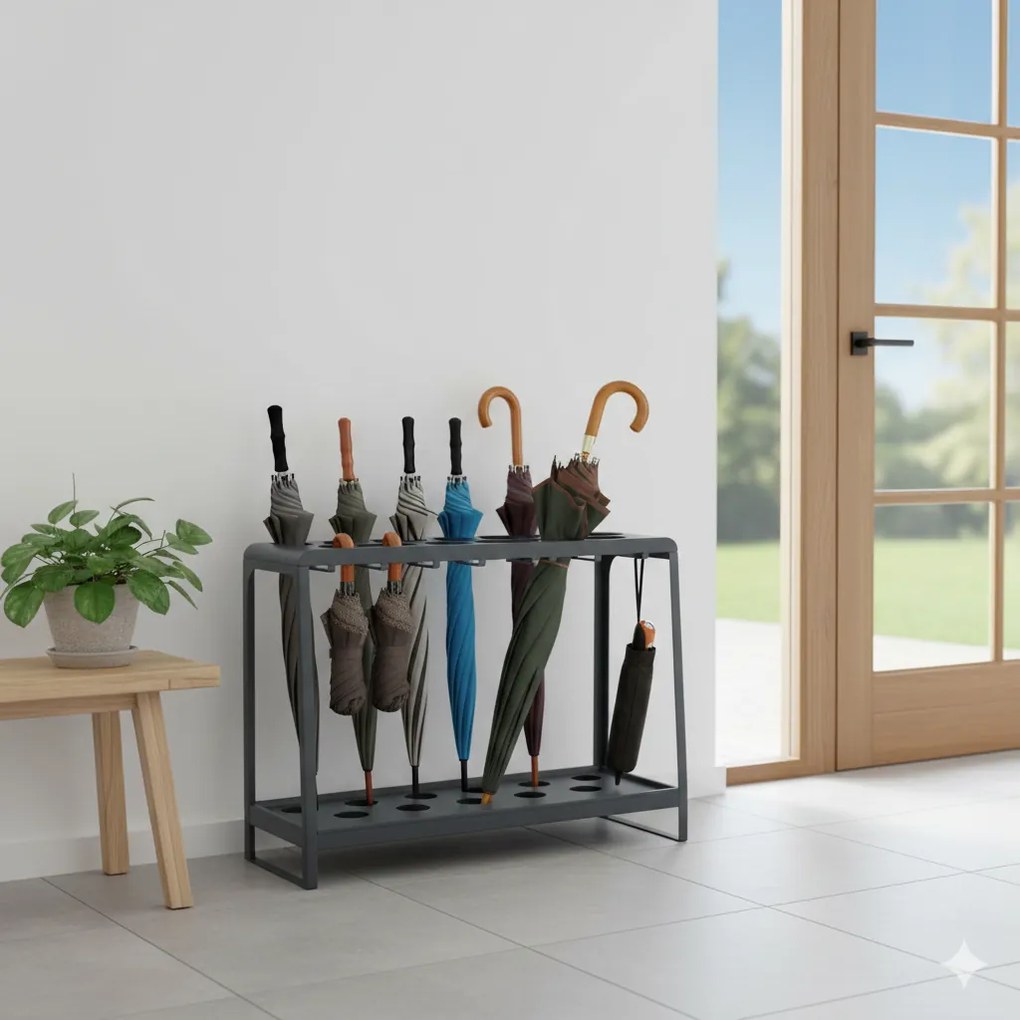 Portaombrelli Design Moderno Rettangolare Capienza 17 Ombrelli in Acciaio Antracite...