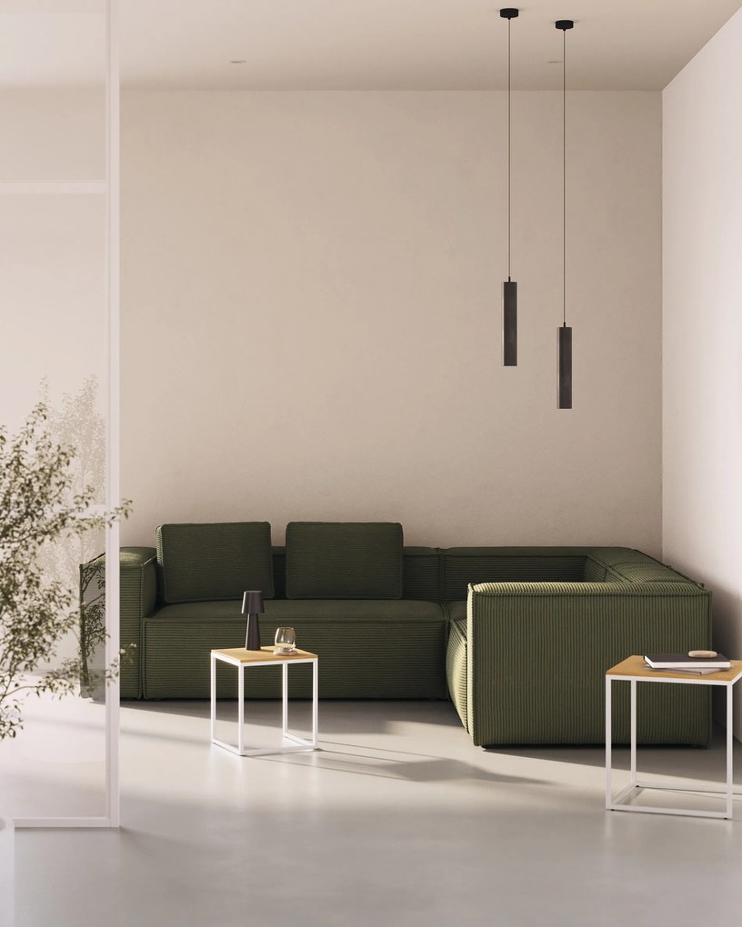 Kave Home - Divano ad angolo Blok 5 posti a coste spesso verde 320 x 290 cm / 290 x 320 cm FR