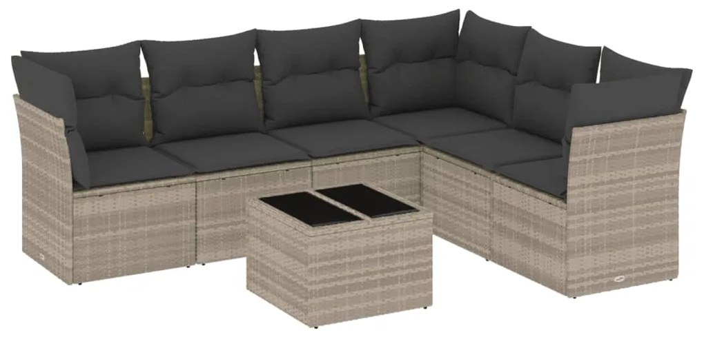 Set divani da giardino 7pz con cuscini grigio chiaro polyrattan