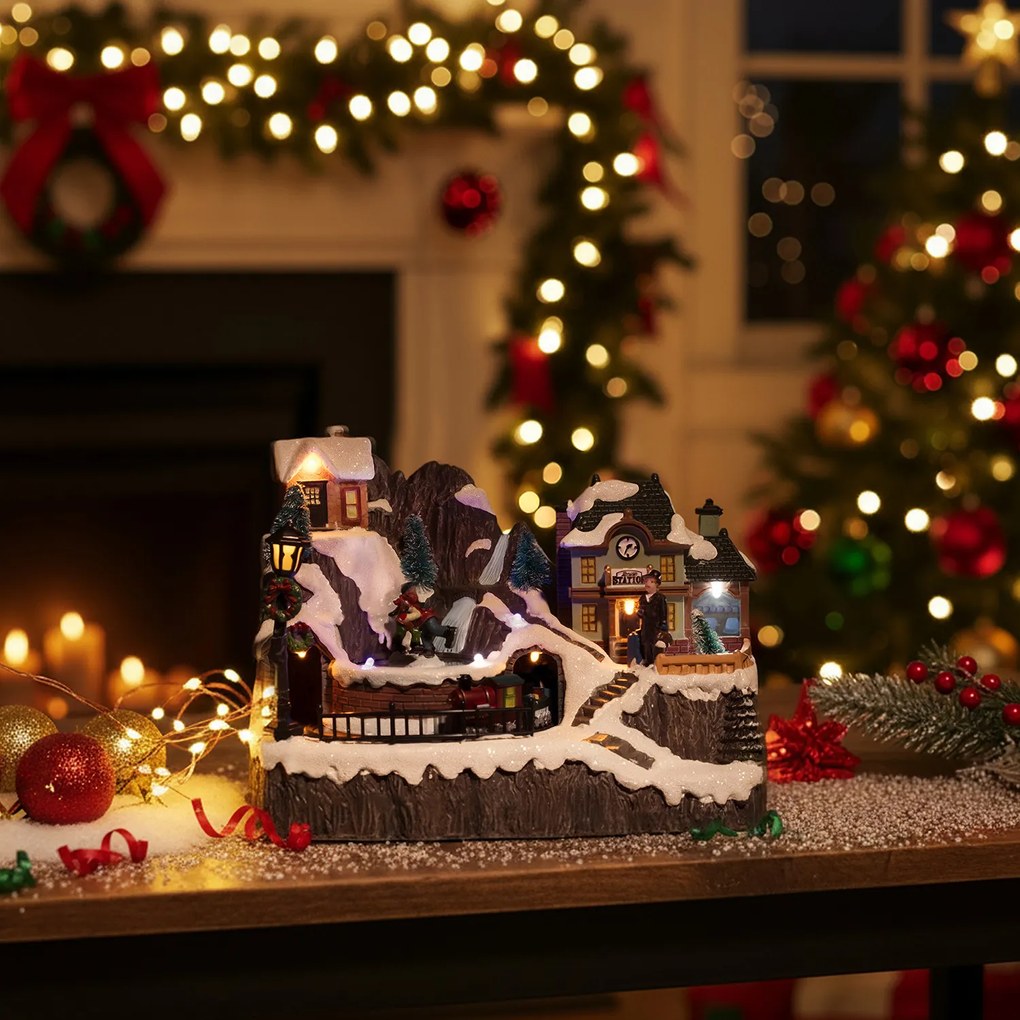 Villaggio Natale con trenino musicale illuminato 9 LED