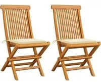 Sedie da Giardino con Cuscini Crema 2 pz in Massello di Teak 3062462