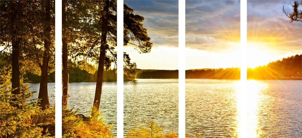 Quadri 5 pezzi – Tramonto sul lago