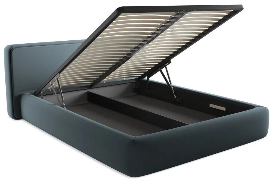 Letto matrimoniale imbottito blu con contenitore con griglia 160x200 cm Kiana - Makamii