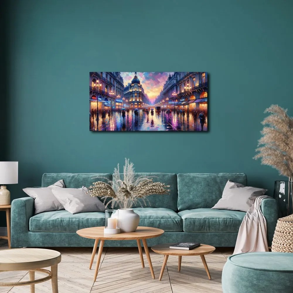 Quadro su tela – Città di sera sotto la pioggia