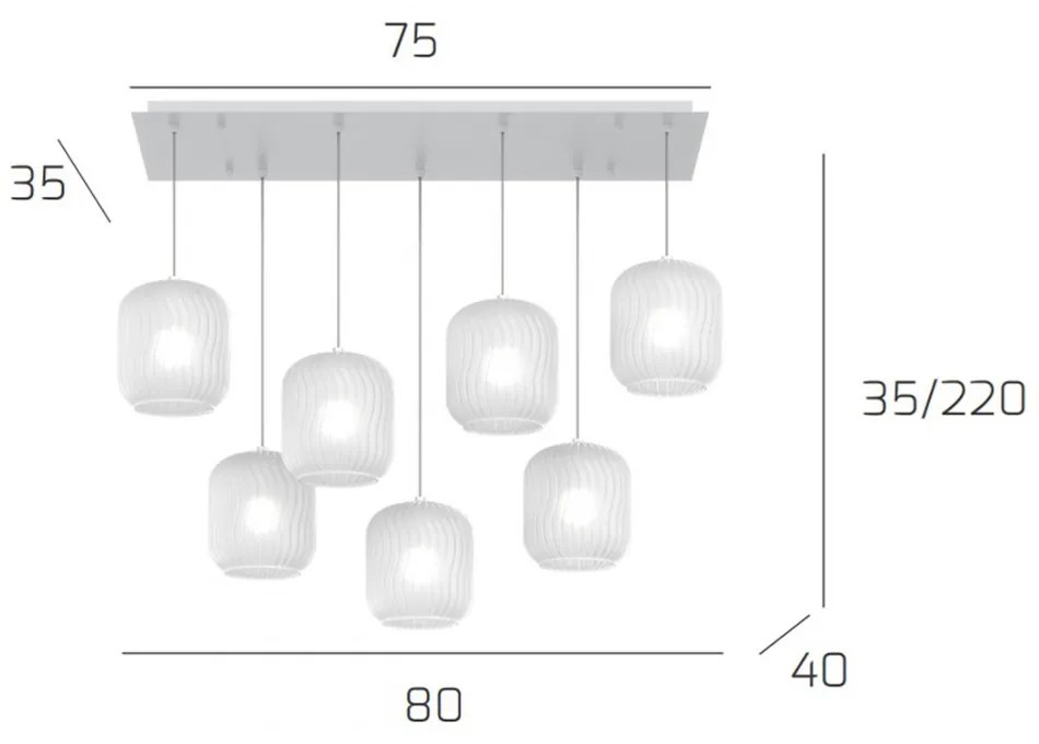 Sospensione Contemporanea Tender Metallo Bianco Vetro Bianco Fog 7 Luci E27