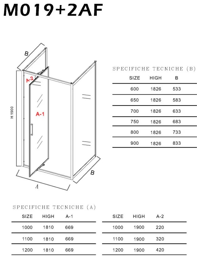 Box Doccia Cristallo 6mm 3 lati 2 fisso piu' Porta rototraslante reversibile (trasparente/opaco) 80x110x80xh190 cm trasparente