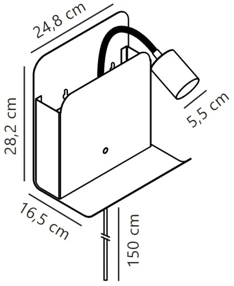 Nordlux - Lampada da parete ROOMI con mensola e USB 1xGU10/8W/230V nero
