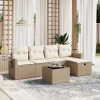 Set Divano da Giardino 6 pz con Cuscini Beige in Polyrattan 3263784