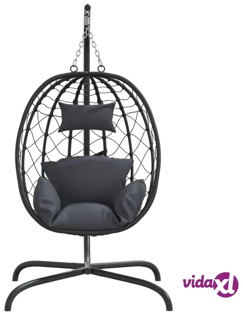 vidaXL Sedia a Uovo Sospesa con Cuscino Antracite Polyrattan e Acciaio