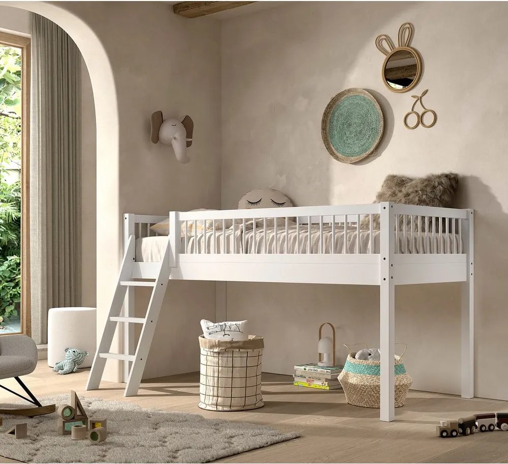 Letto per bambini in legno di faggio bianco rialzato 90x200 cm Forrest - Vipack