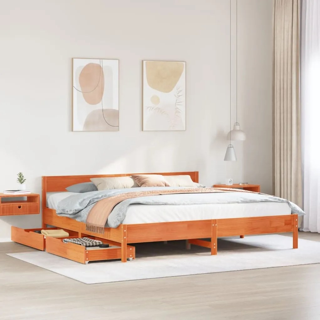 Letto Senza Materasso Marrone Cera 160x200 Cm İn Legno Di Pino /