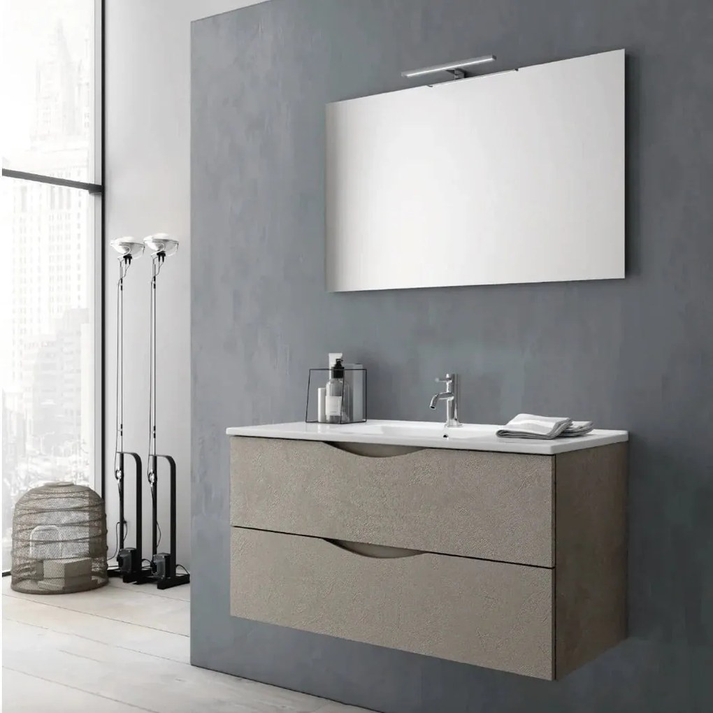 Mobile Bagno Sospeso "Martina" Da 80 Cm Composto Da Due Cassetti Lavabo E Specchio Con Lampada Led 80x60 Cm Italbagno "Martina"