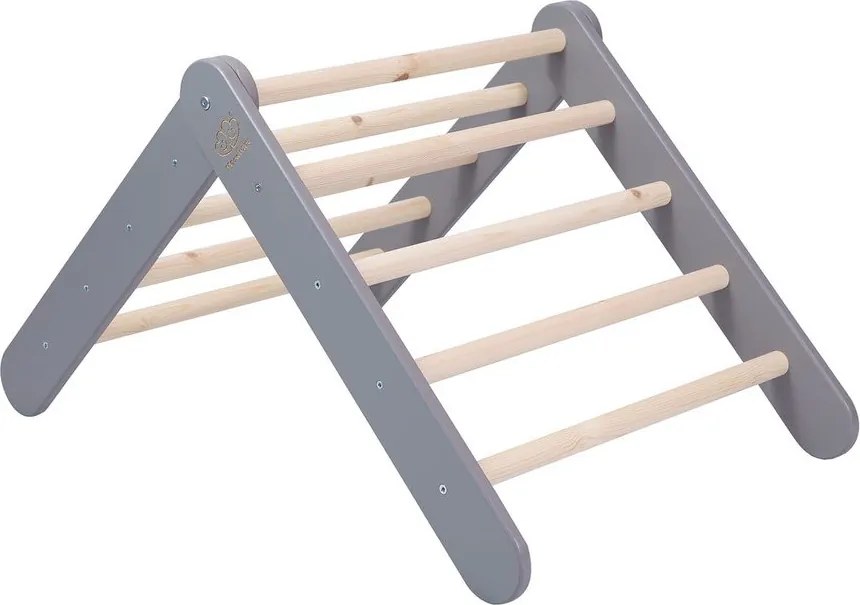Pikler triangolo montessori grigio/di colore naturale in pino massiccio 265x61x60 cm Montessori – Meowbaby