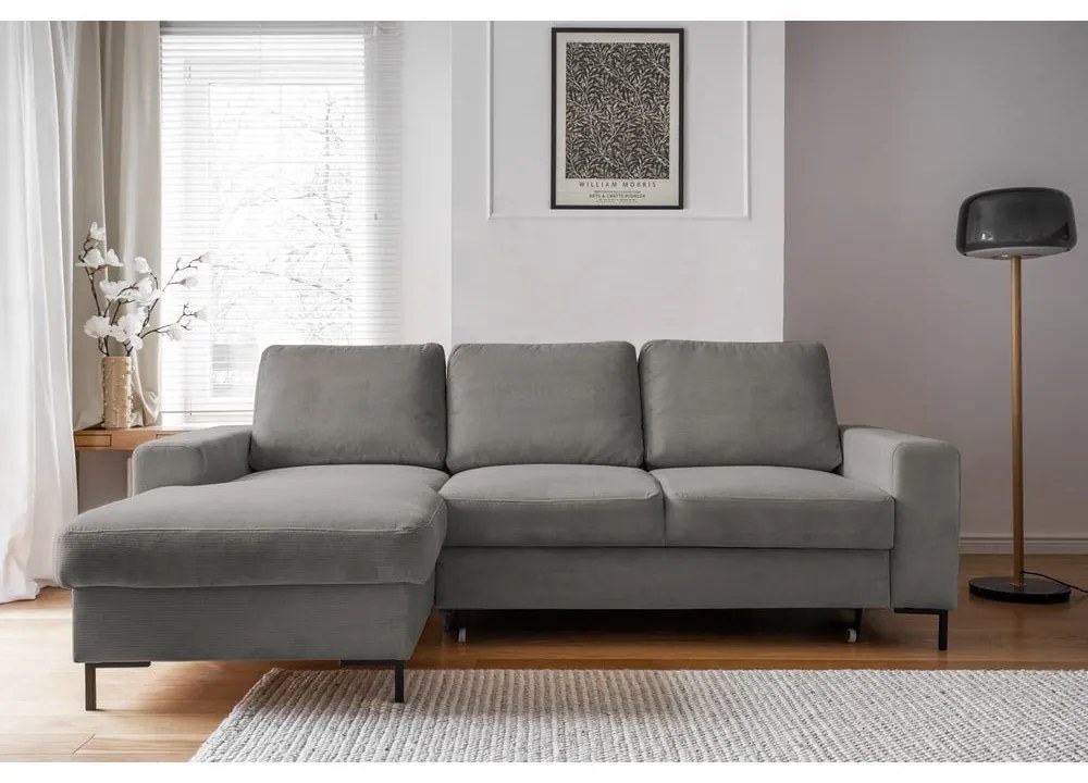Divano letto in velluto a coste grigio (angolo sinistro) Lofty Lilly - Miuform