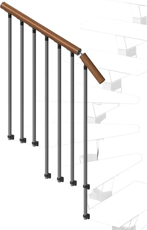 Balaustra in kit IRIS Vida Giro in legno grigio antracite, corrimano in legno noce, L 120 cm fissaggio a parete