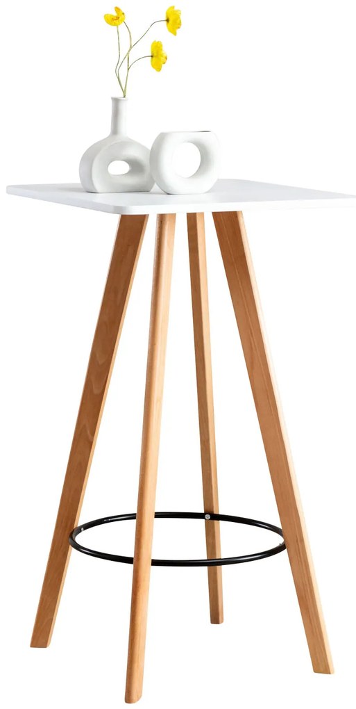 Tavolo Bar Quadrato İn Legno Di Faggio Con Design Scandinavo / Weiß / Natura (eckig)