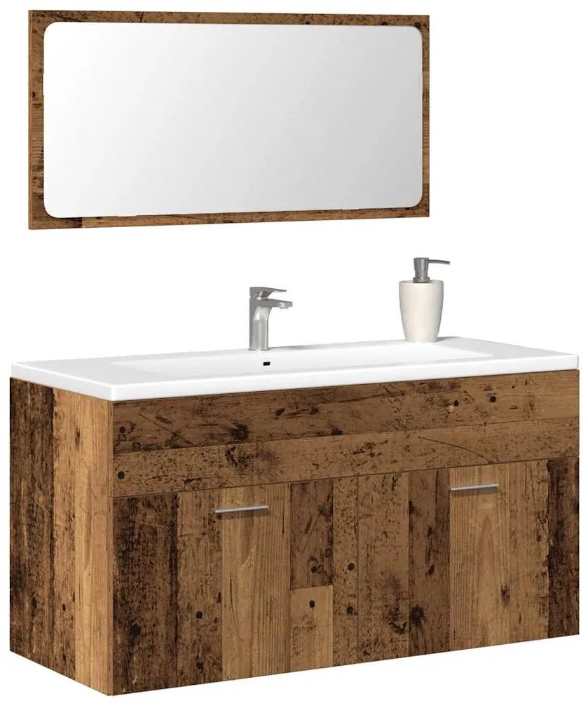 Mobile Da Bagno Con Specchio İn Legno Antico Legno Multistrato /