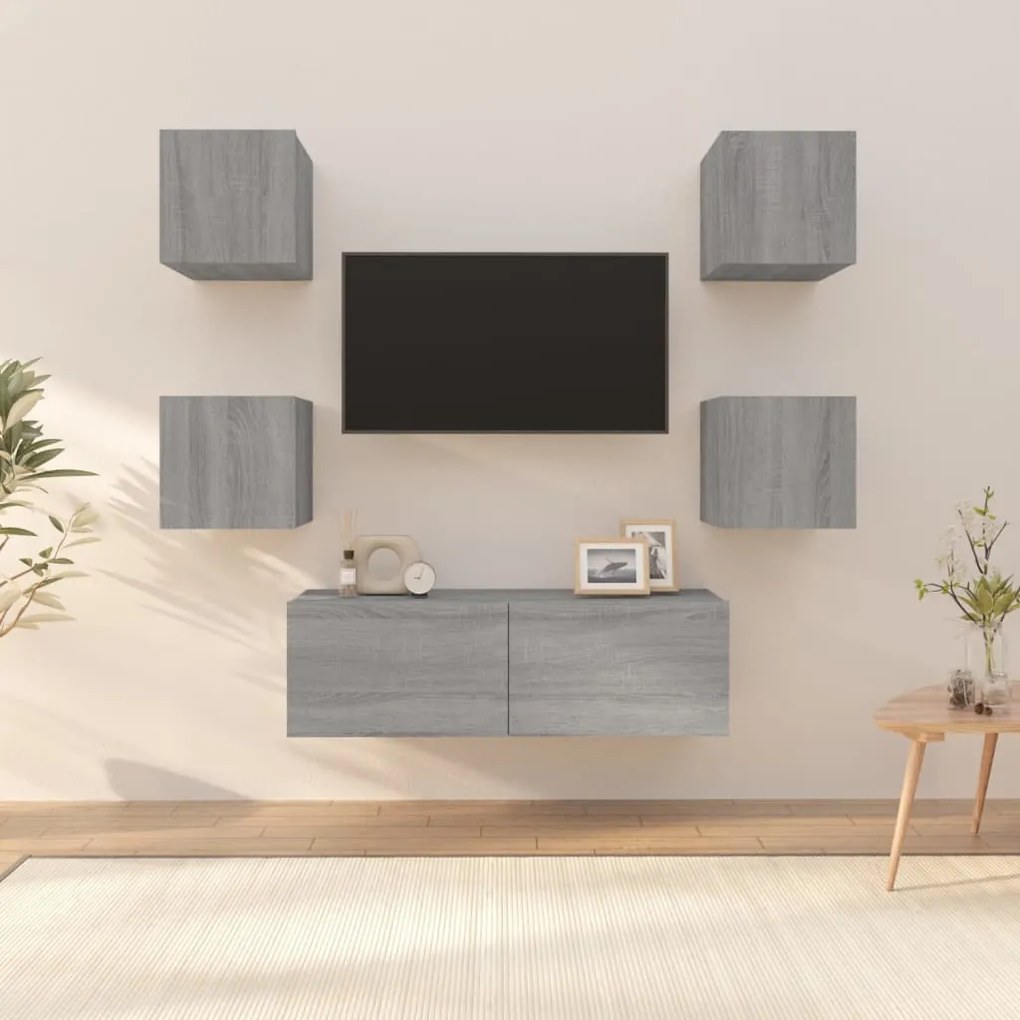 Set Di Mobili Tv A Parete Grigio Sonoma İn Legno Multistrato /