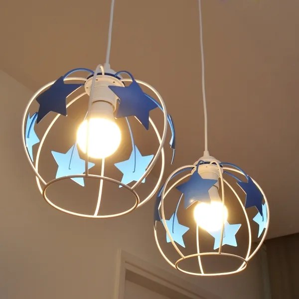 Lampadario a sospensione per bambini STARS 2xE27/15W/230V blu/bianco