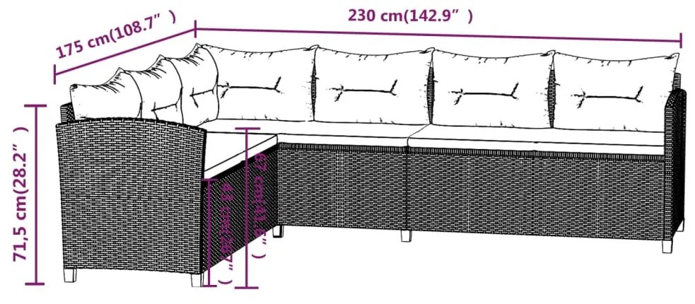 Set Divani da Giardino 3 pz con Cuscini in Polyrattan Grigio