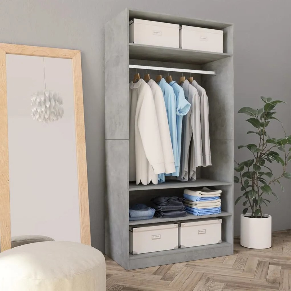 Armadio Grigio Cemento 100x50x200 Cm İn Legno Multistrato /