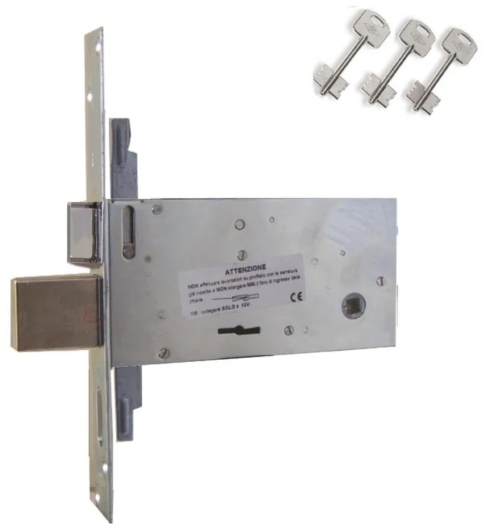 Serratura a incasso doppia mappa per cancello o rete, entrata 7 cm, interasse 66 mm