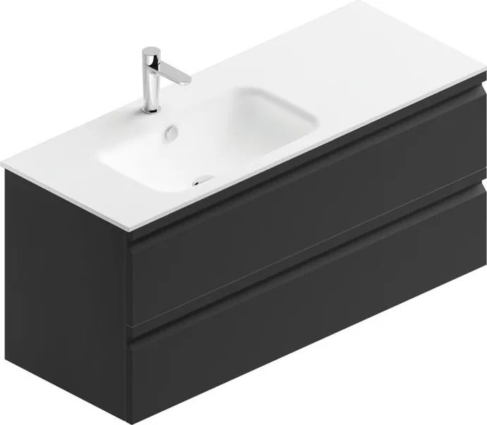 Mobile bagno sospeso con lavabo L 120 x H 56 x P 46 cm grigio grafite opaco in mdf 2 cassetti per vasca a sinistra Pull