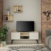 Mobile TV 2 Ante 2 Mensole 56,5x125,5x33 cm in MDF Klappe Rovere e Bianco