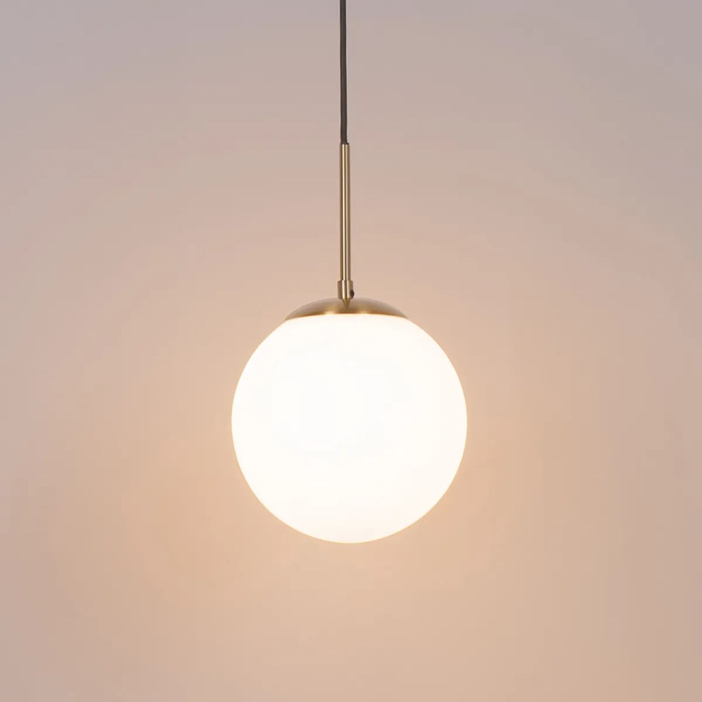 Lampada a sospensione Art Déco oro con vetro opale incl. adattatore per binario monofase nero - Slimline Flore