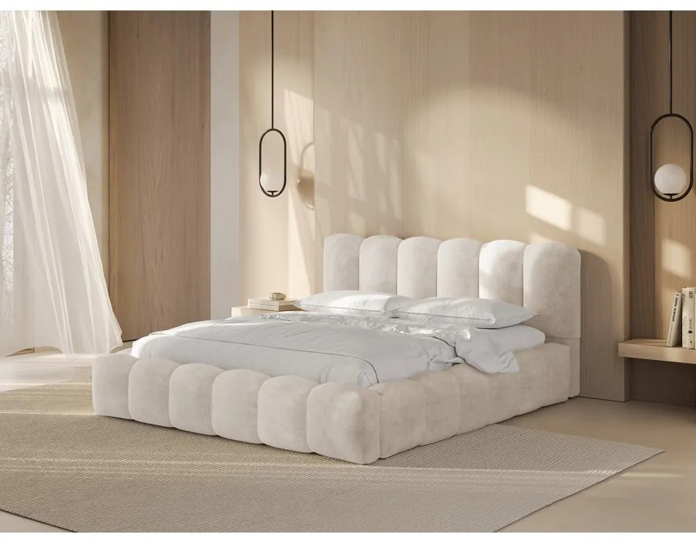 Letto matrimoniale imbottito crema con spazio contenitivo e rete 160x200 cm Lupine - Micadoni Home