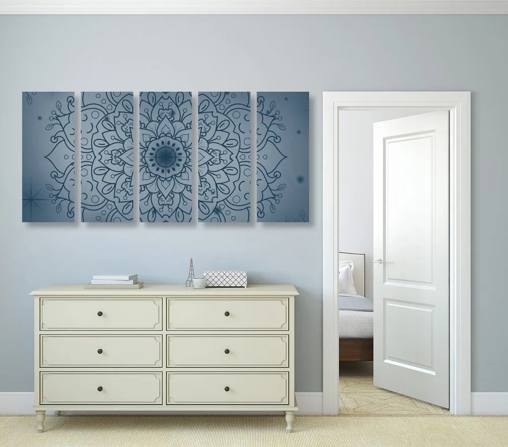Quadri 5 pezzi – Fiore di Mandala blu scuro