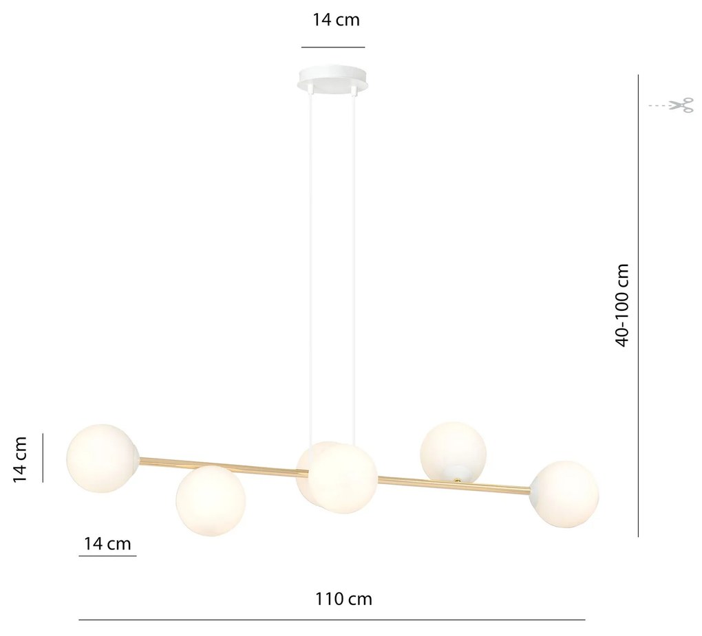 Sospensione Contemporanea Gravity 6 Luci In Acciaio Bianco E Oro E Vetro Bianco