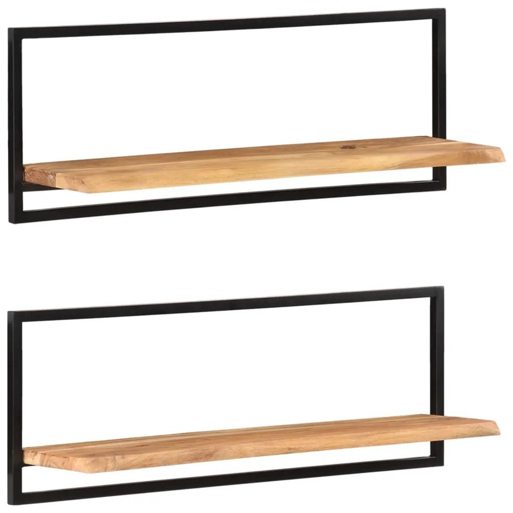 Mensole Parete 2pz 100x24x35 Cm Legno Massello Acacia E Acciaio /