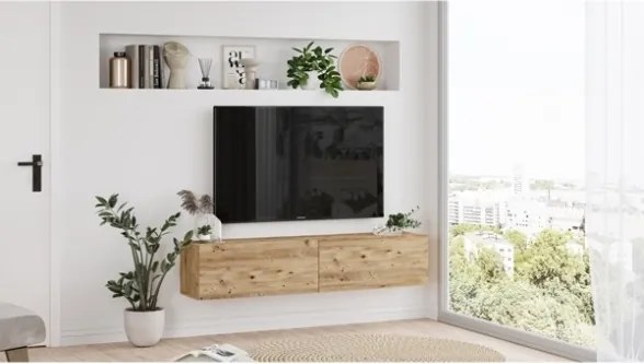 Mobile Tv Sospeso 140x32x30 Effetto Legno Rovere Future