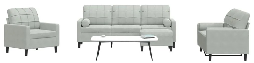 Set Di Divani 4 Pz Con Cuscini E Rinforzi Grigio Chiaro Velluto /