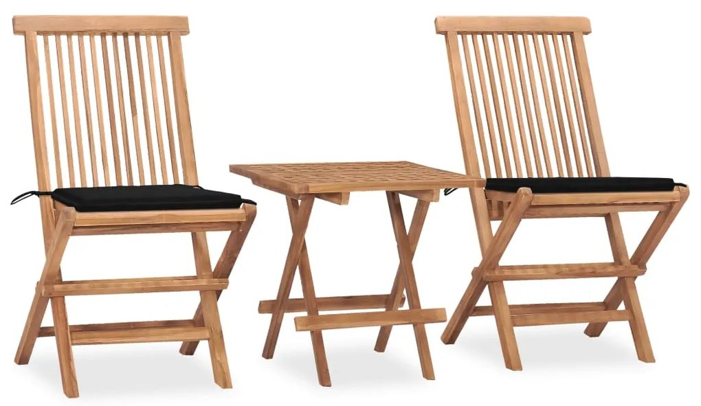 Set Da Pranzo Giardino Pieghevole 3 Pz Cuscino Massello Di Teak /