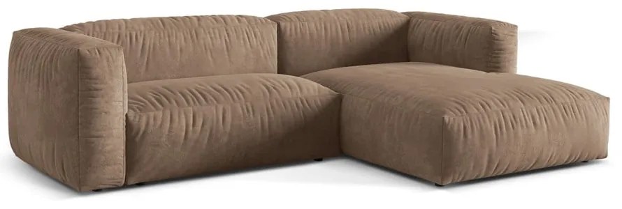 Divano angolare componibile marrone chiaro (con penisola a destra/con chaise lounge) con rivestimento in velluto Martina – Micadoni