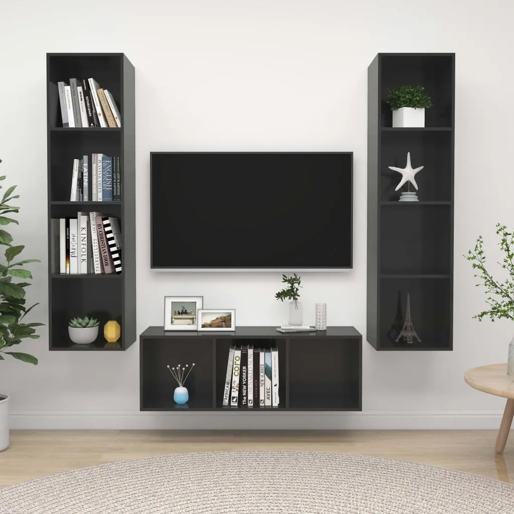 Set Mobile Tv 3 Pz Grigio Lucido İn Truciolato /