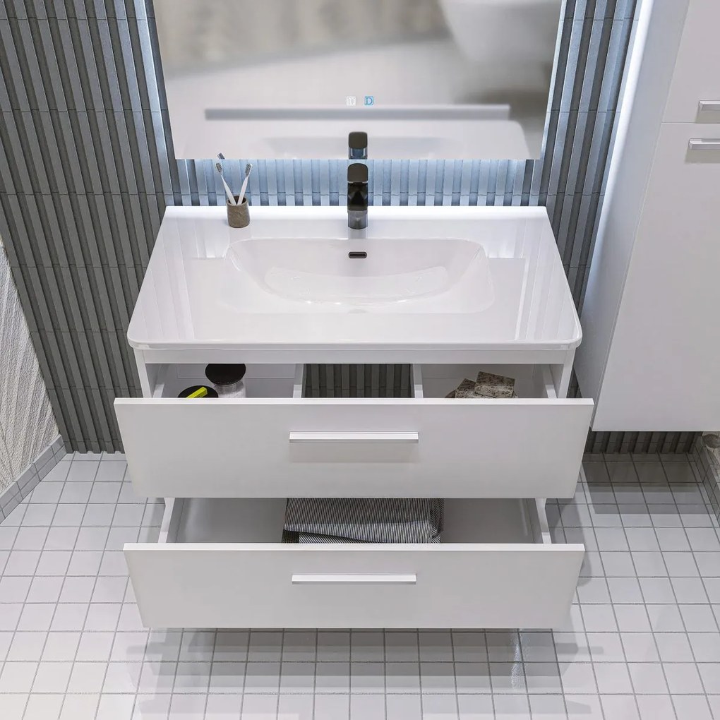 Mobile bagno sospeso da 60 cm bianco lucido con lavabo e colonna Linda 8260