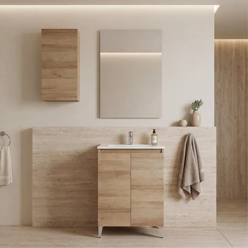 Mobile bagno con lavabo Revital L60 x H86 x P46 cm, due ante, rovere